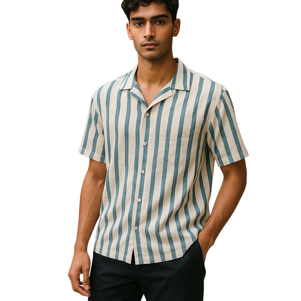 Banana Republic Mens Medium Stabdard Fit Green/White Shirt S/S Button Up Beach